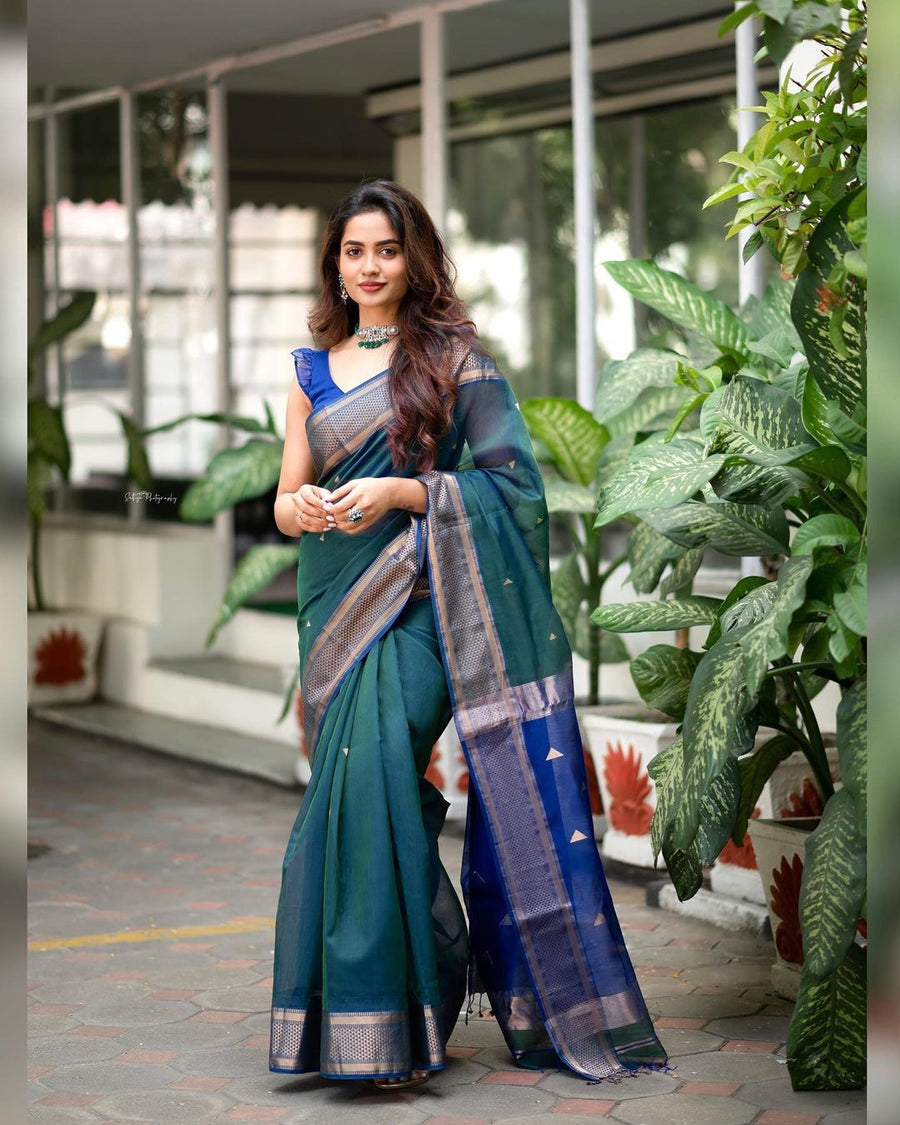 Outstanding Rama Soft Silk Saree With Snazzy Blouse Piece - Shop authentic Indian Women's Fashion by Silk Folks