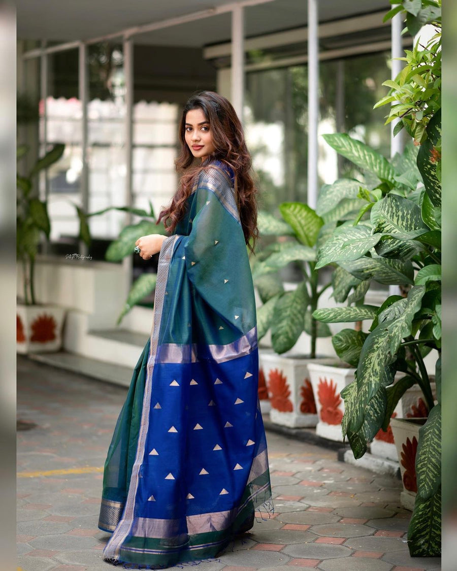 Outstanding Rama Soft Silk Saree With Snazzy Blouse Piece - Shop authentic Indian Women's Fashion by Silk Folks