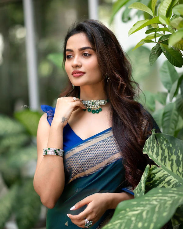 Outstanding Rama Soft Silk Saree With Snazzy Blouse Piece - Shop authentic Indian Women's Fashion by Silk Folks