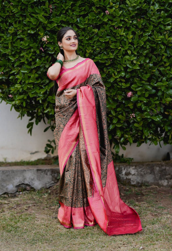 Fragrant Green Soft Banarasi Silk Saree With Artistic Blouse Piece - Shop authentic Indian Women's Fashion by Silk Folks