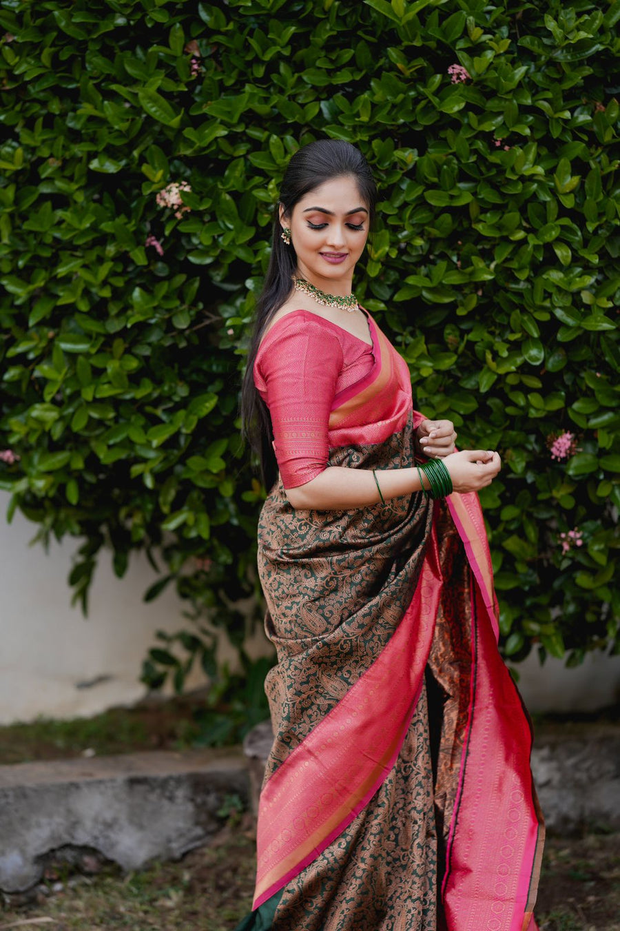 Fragrant Green Soft Banarasi Silk Saree With Artistic Blouse Piece - Shop authentic Indian Women's Fashion by Silk Folks