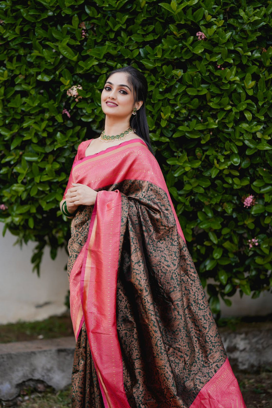 Fragrant Green Soft Banarasi Silk Saree With Artistic Blouse Piece - Shop authentic Indian Women's Fashion by Silk Folks