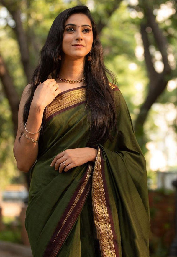 Elaborate Green Soft Banarasi Silk Saree With Proficient Blouse Piece - Shop authentic Indian Women's Fashion by Silk Folks
