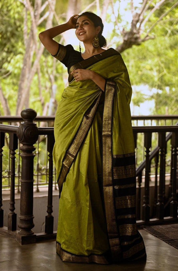 Glittering Mehndi Soft Banarasi Silk Saree With Unequalled Blouse Piec - Shop authentic Indian Women's Fashion by Silk Folks