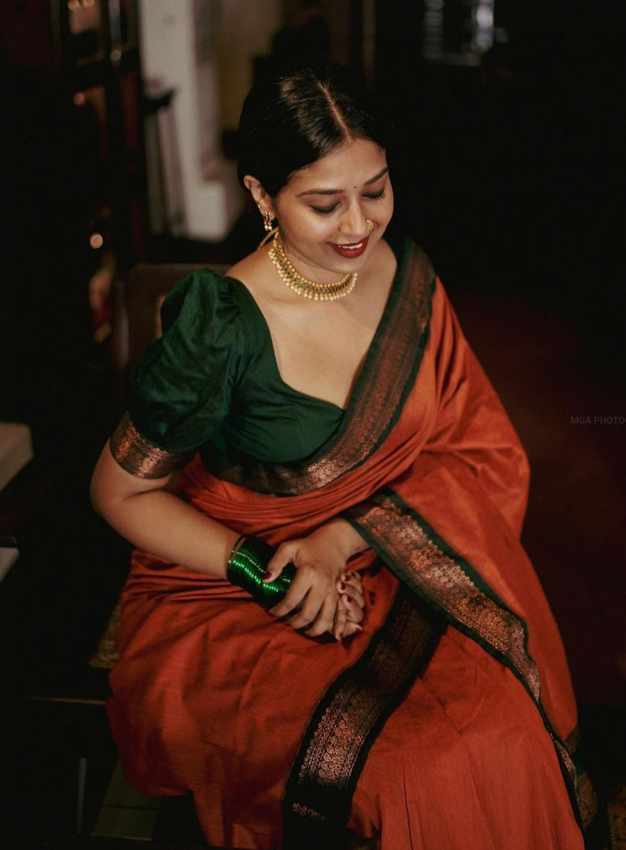 Prominent Orange Soft Banarasi Silk Saree With Flamboyant Blouse Piece - Shop authentic Indian Women's Fashion by Silk Folks