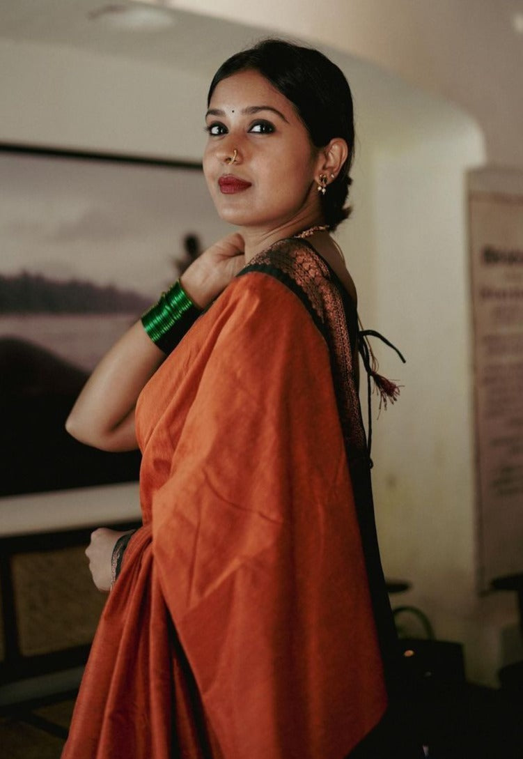 Prominent Orange Soft Banarasi Silk Saree With Flamboyant Blouse Piece - Shop authentic Indian Women's Fashion by Silk Folks