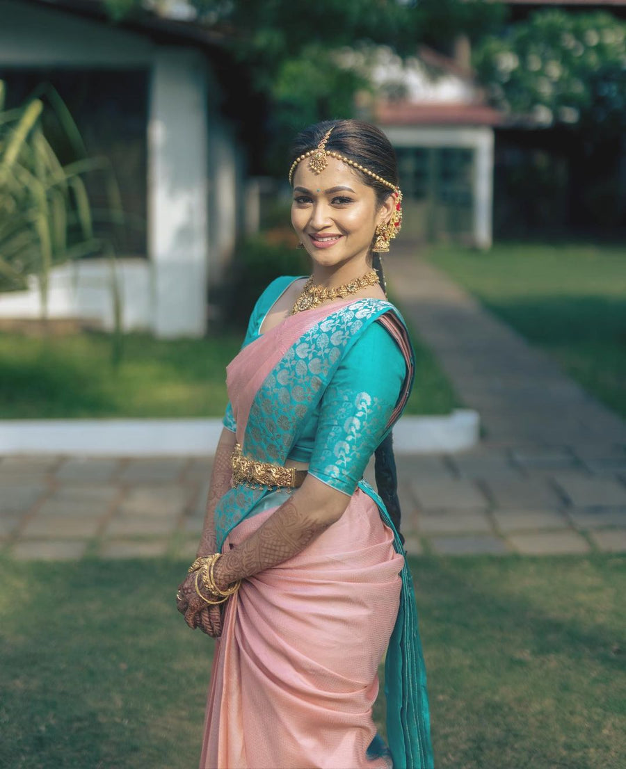 Enticing Peach Soft Banarasi Silk Saree With Impressive Blouse Piece - Shop authentic Indian Women's Fashion by Silk Folks
