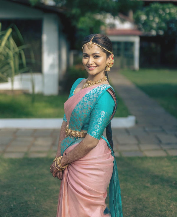 Enticing Peach Soft Banarasi Silk Saree With Impressive Blouse Piece - Shop authentic Indian Women's Fashion by Silk Folks