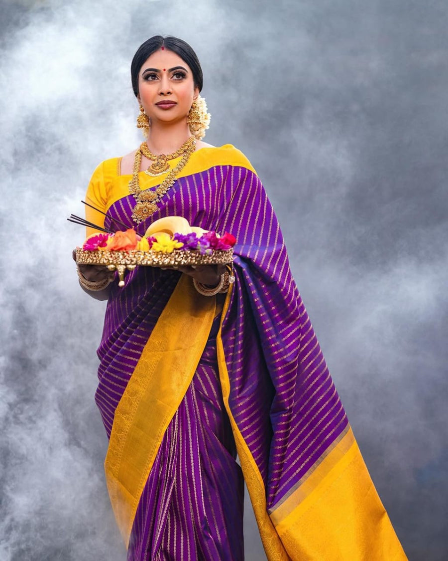 Prominent Purple Soft Silk Saree With Chatoyant Blouse Piece - Shop authentic Indian Women's Fashion by Silk Folks