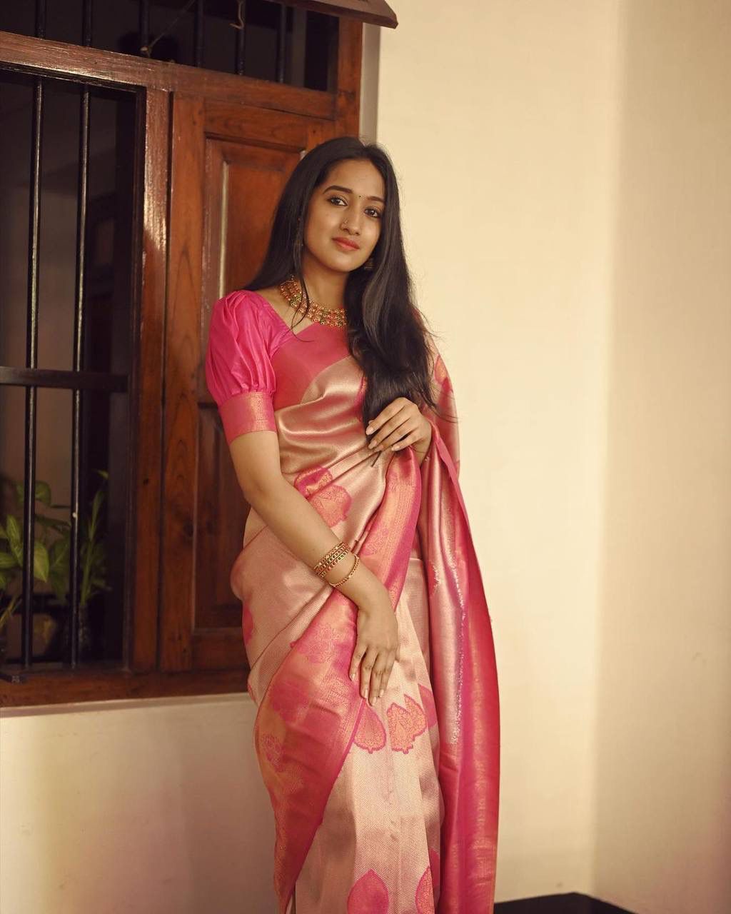 Flattering Peach Soft Silk Saree With Unique Blouse Piece - Shop authentic Indian Women's Fashion by Silk Folks