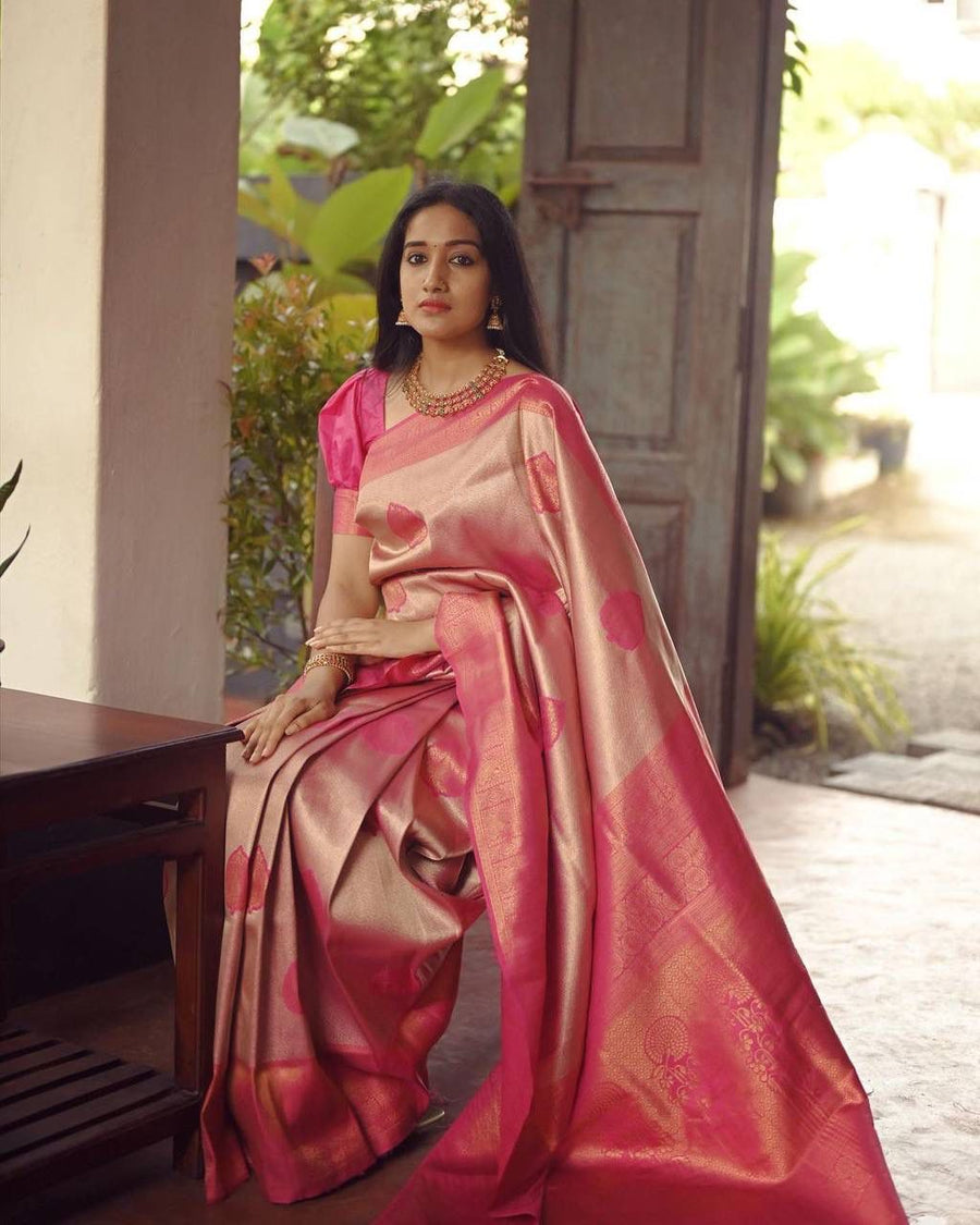 Flattering Peach Soft Silk Saree With Unique Blouse Piece - Shop authentic Indian Women's Fashion by Silk Folks