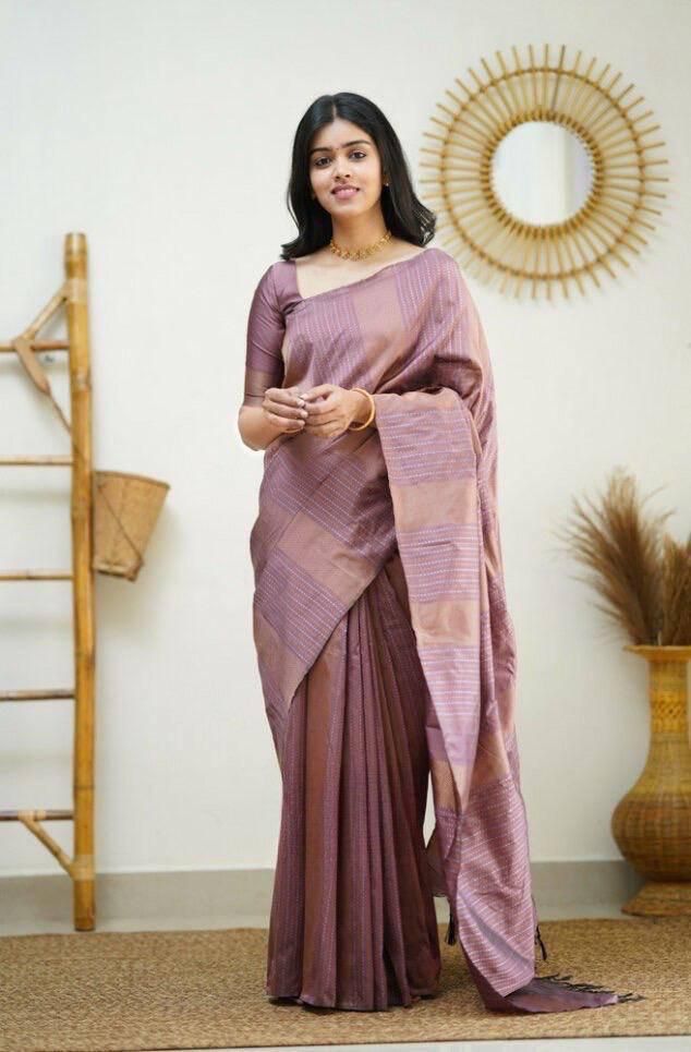 Hypnotic Baby Pink Soft Silk Saree With Vestigial Blouse Piece - Shop authentic Indian Women's Fashion by Silk Folks