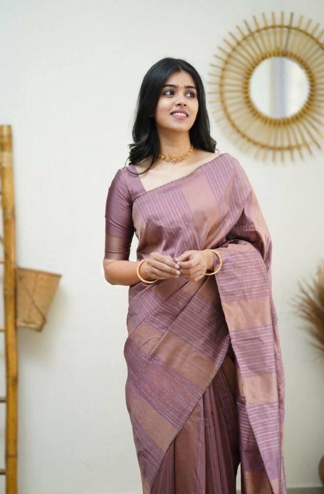 Hypnotic Baby Pink Soft Silk Saree With Vestigial Blouse Piece - Shop authentic Indian Women's Fashion by Silk Folks