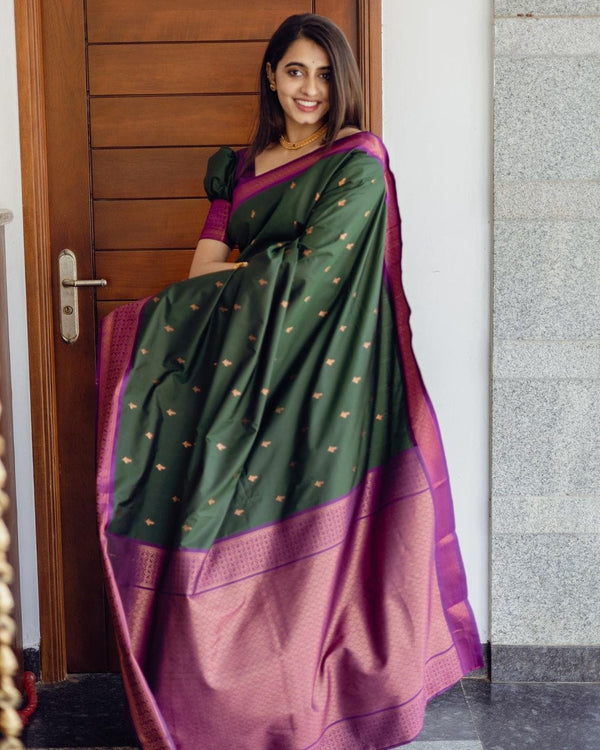 Incredible GreenÂ Soft Silk Saree With Energetic Blouse Piece - Shop authentic Indian Women's Fashion by Silk Folks