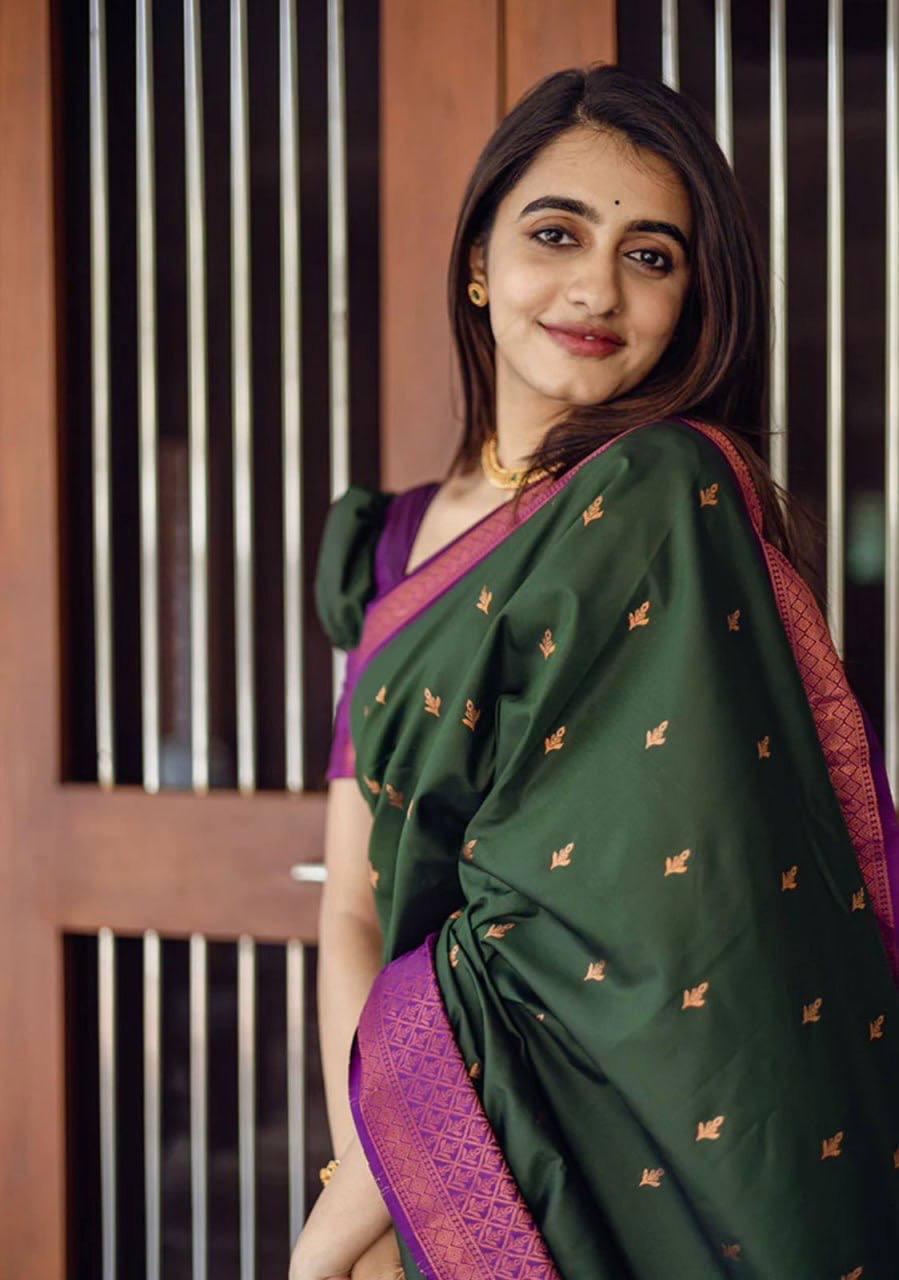 Incredible GreenÂ Soft Silk Saree With Energetic Blouse Piece - Shop authentic Indian Women's Fashion by Silk Folks