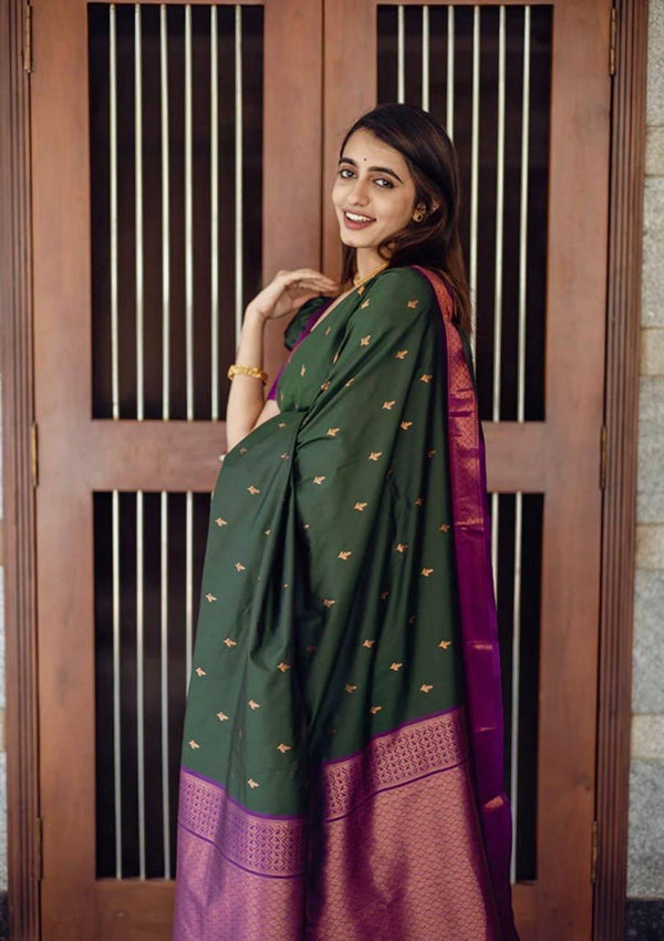 Incredible GreenÂ Soft Silk Saree With Energetic Blouse Piece - Shop authentic Indian Women's Fashion by Silk Folks