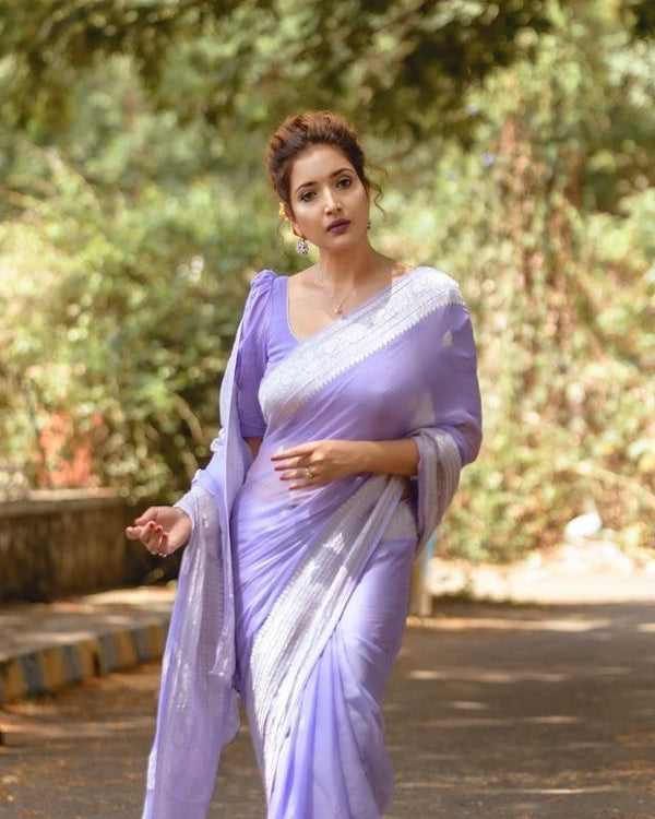 Brood Lavender Linen Silk Saree With Felicitous Blouse Piece - Shop authentic Indian Women's Fashion by Silk Folks