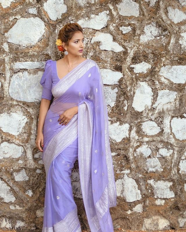 Brood Lavender Linen Silk Saree With Felicitous Blouse Piece - Shop authentic Indian Women's Fashion by Silk Folks