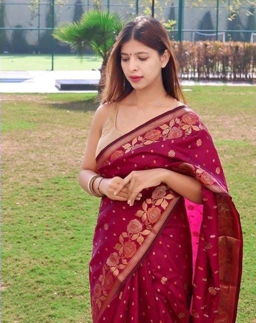 Mellifluous Dark Pink Soft Banarasi Silk Saree With Beleaguer Blouse P - Shop authentic Indian Women's Fashion by Silk Folks