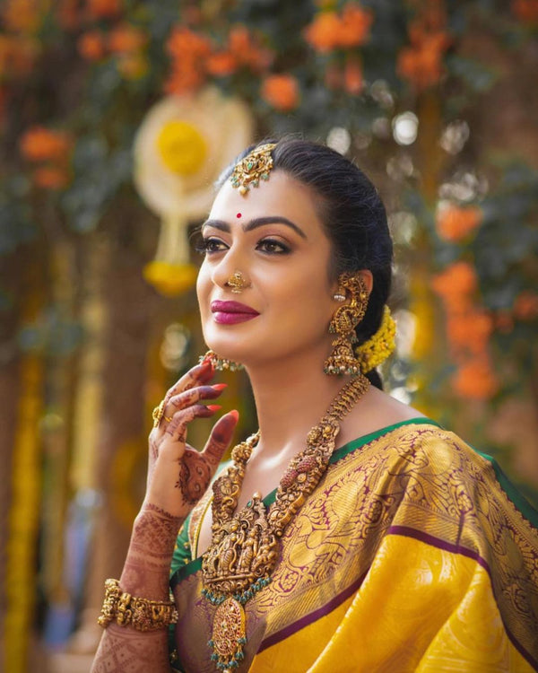 Incomparable Yellow Soft Banarasi Silk Saree With Flamboyant Blouse Pi - Shop authentic Indian Women's Fashion by Silk Folks