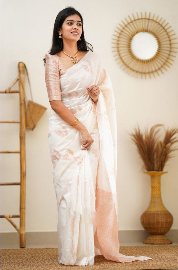 Epiphany White Soft Silk Saree With Breathtaking Blouse Piece - Shop authentic Indian Women's Fashion by Silk Folks