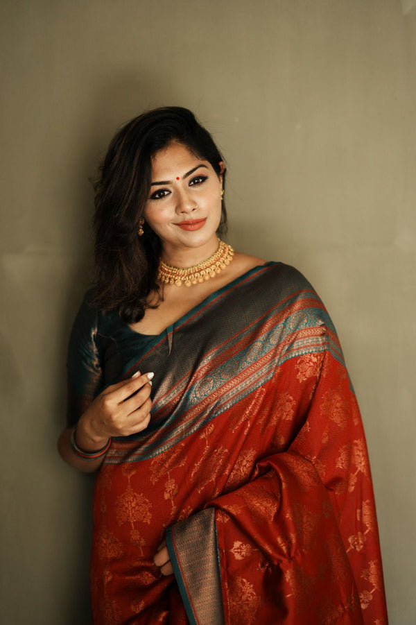 Prettiest Maroon Soft Banarasi Silk Saree With Hypnotic Blouse Piece - Shop authentic Indian Women's Fashion by Silk Folks