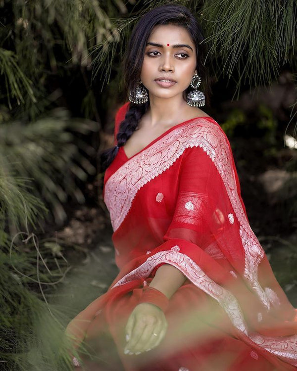 Angelic Red Soft Silk Saree With Excellent Blouse Piece - Shop authentic Indian Women's Fashion by Silk Folks