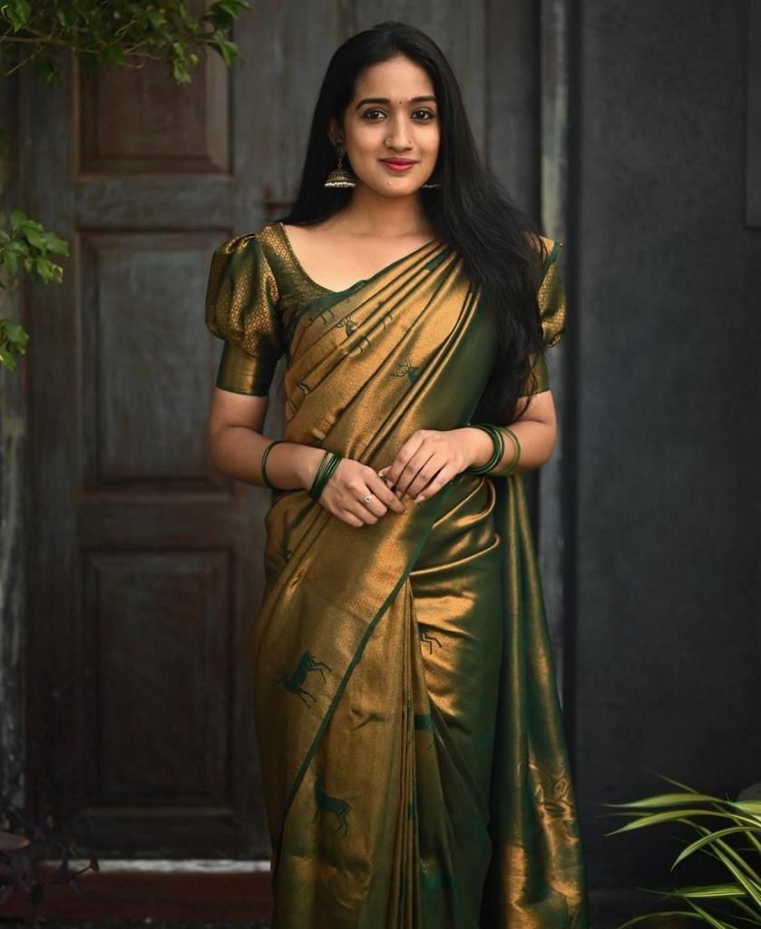 Luxuriant Dark Green Soft Silk Saree With Comely Blouse Piece - Shop authentic Indian Women's Fashion by Silk Folks