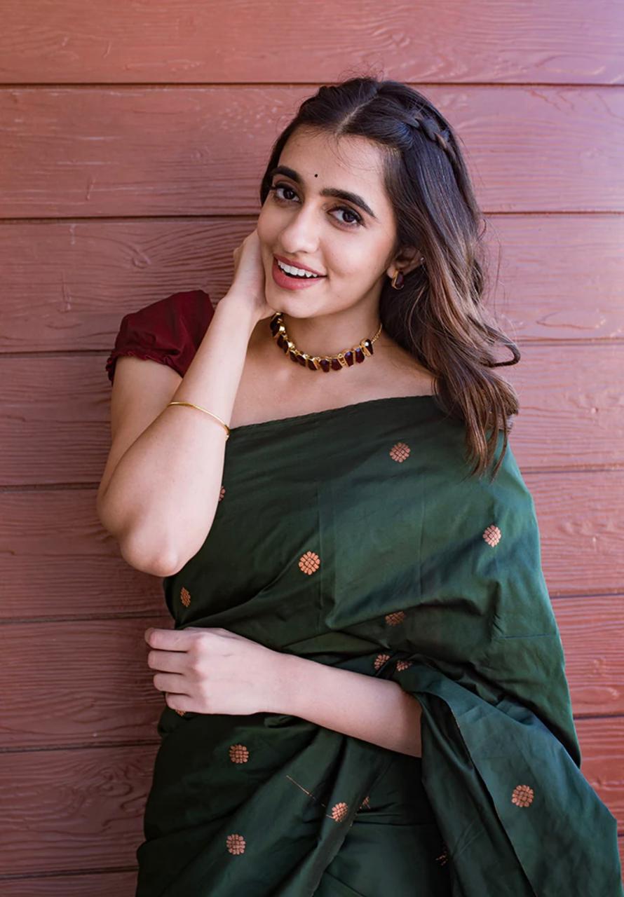 Devastating Dark Green Soft Silk Saree With Staggering Blouse Piece - Shop authentic Indian Women's Fashion by Silk Folks