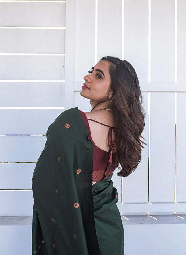 Devastating Dark Green Soft Silk Saree With Staggering Blouse Piece - Shop authentic Indian Women's Fashion by Silk Folks