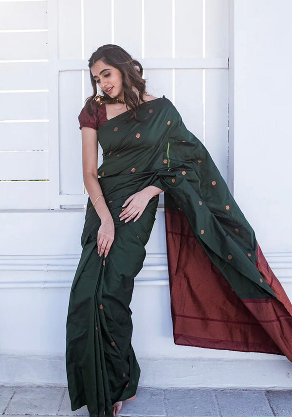 Devastating Dark Green Soft Silk Saree With Staggering Blouse Piece - Shop authentic Indian Women's Fashion by Silk Folks