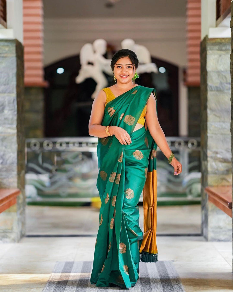 Flameboyant Rama Soft Silk Saree With Jazzy Blouse Piece - Shop authentic Indian Women's Fashion by Silk Folks