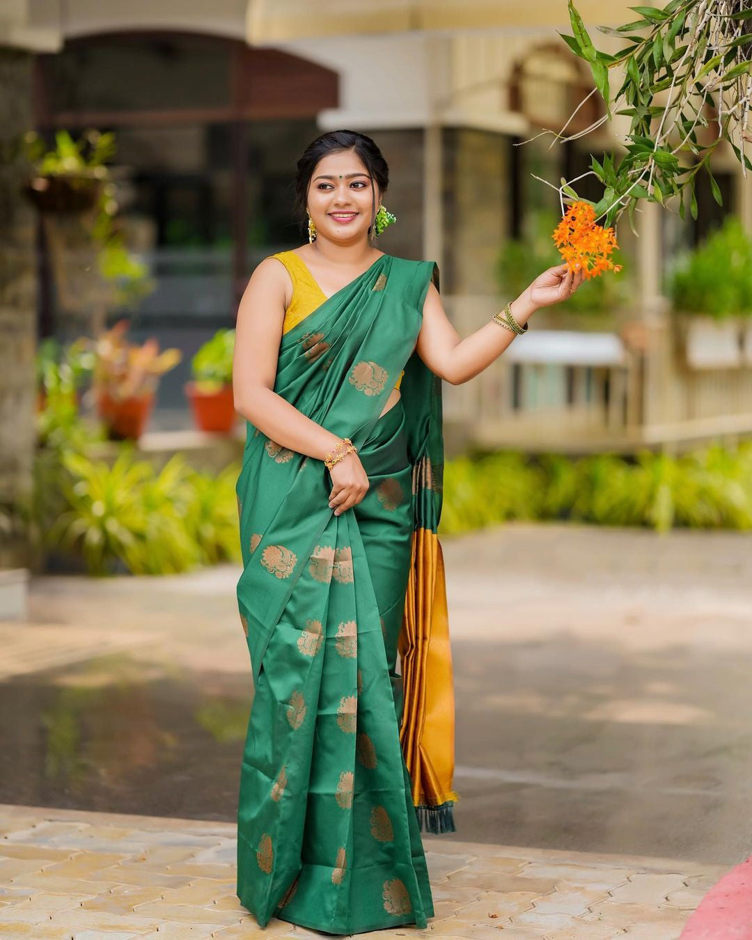 Flameboyant Rama Soft Silk Saree With Jazzy Blouse Piece - Shop authentic Indian Women's Fashion by Silk Folks