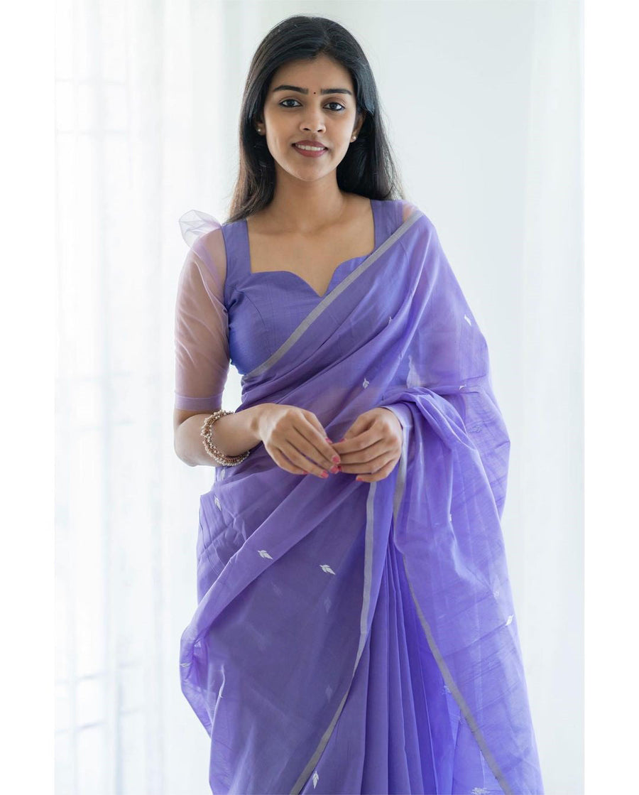 Excellent Lavendor Cotton Silk Saree With Woebegone Blouse Piece - Shop authentic Indian Women's Fashion by Silk Folks