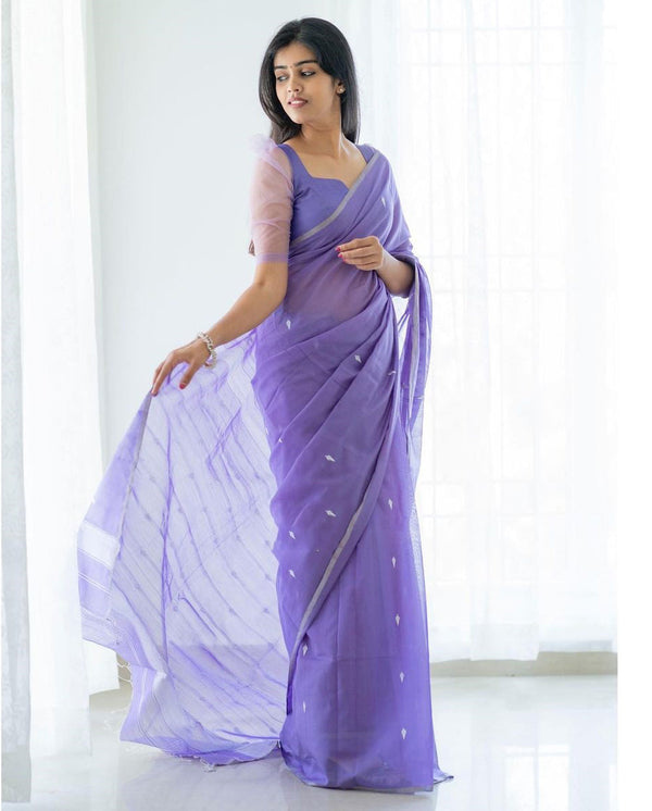 Excellent Lavendor Cotton Silk Saree With Woebegone Blouse Piece - Shop authentic Indian Women's Fashion by Silk Folks