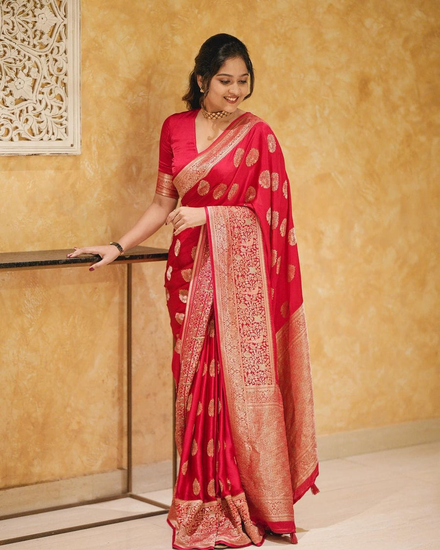 Engrossing Red Soft Silk Saree With Classic Blouse Piece - Shop authentic Indian Women's Fashion by Silk Folks