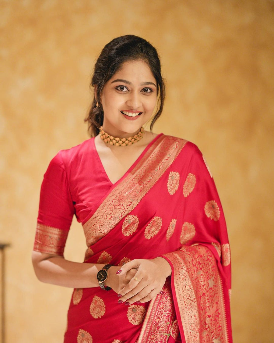 Engrossing Red Soft Silk Saree With Classic Blouse Piece - Shop authentic Indian Women's Fashion by Silk Folks
