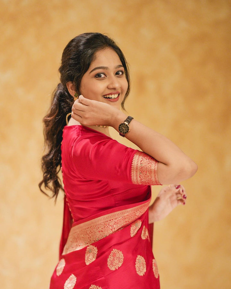 Engrossing Red Soft Silk Saree With Classic Blouse Piece - Shop authentic Indian Women's Fashion by Silk Folks