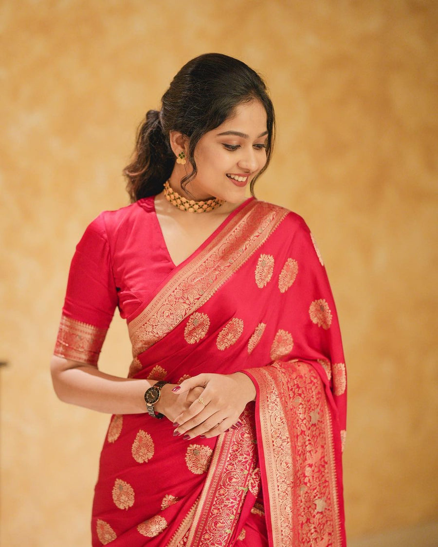 Engrossing Red Soft Silk Saree With Classic Blouse Piece - Shop authentic Indian Women's Fashion by Silk Folks