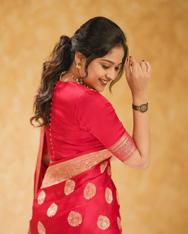 Engrossing Red Soft Silk Saree With Classic Blouse Piece - Shop authentic Indian Women's Fashion by Silk Folks