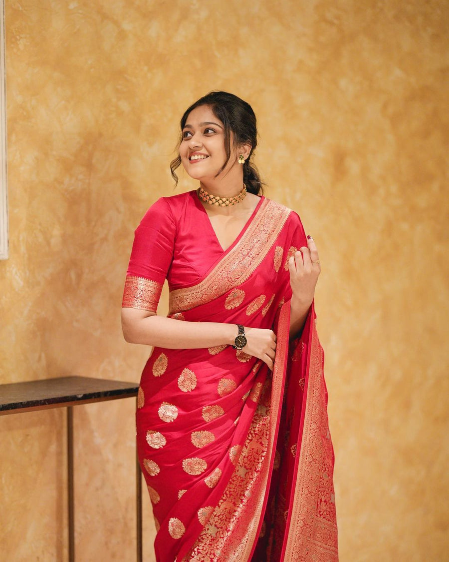 Engrossing Red Soft Silk Saree With Classic Blouse Piece - Shop authentic Indian Women's Fashion by Silk Folks
