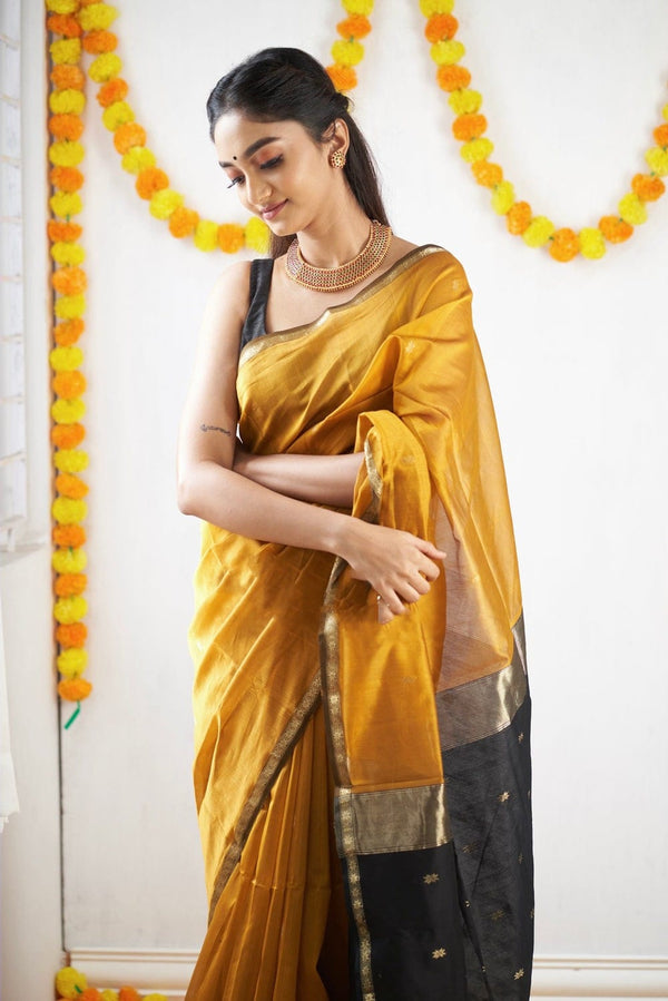 Magnificat  Mustard Cotton Silk Saree With Imbrication Blouse Piece - Shop authentic Indian Women's Fashion by Silk Folks