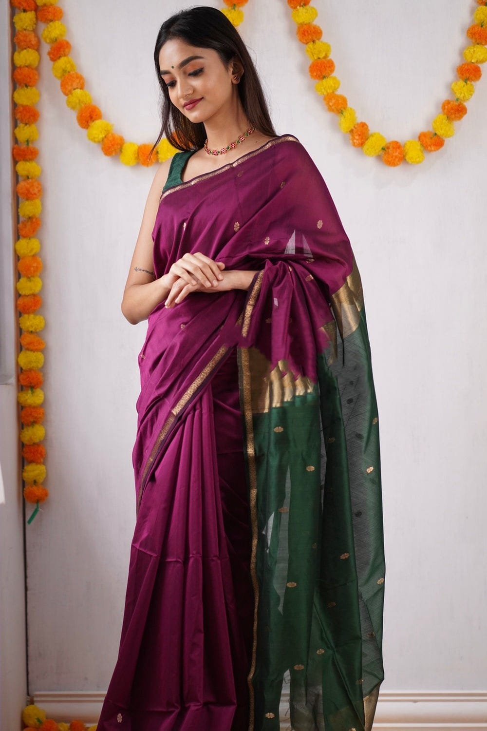 Innovative Dark Pink Cotton Silk Saree With Lovely Blouse Piece - Shop authentic Indian Women's Fashion by Silk Folks