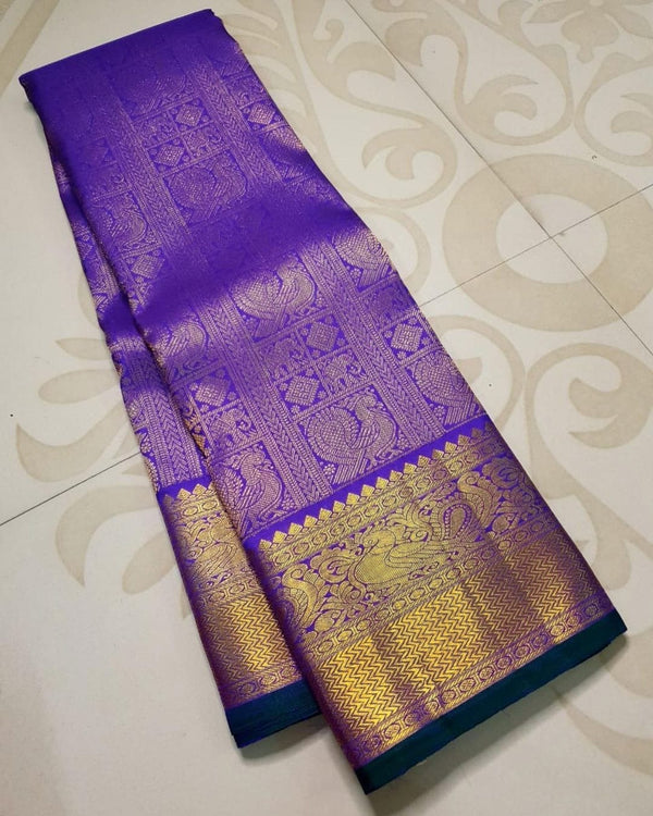 Conflate Royal Blue Soft Silk Saree With Evocative Blouse Piece - Shop authentic Indian Women's Fashion by Silk Folks