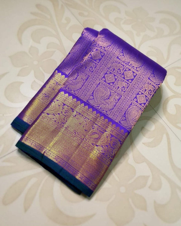 Conflate Royal Blue Soft Silk Saree With Evocative Blouse Piece - Shop authentic Indian Women's Fashion by Silk Folks
