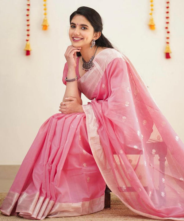 Precious Pink Cotton Silk Saree With Unique Blouse Piece - Shop authentic Indian Women's Fashion by Silk Folks