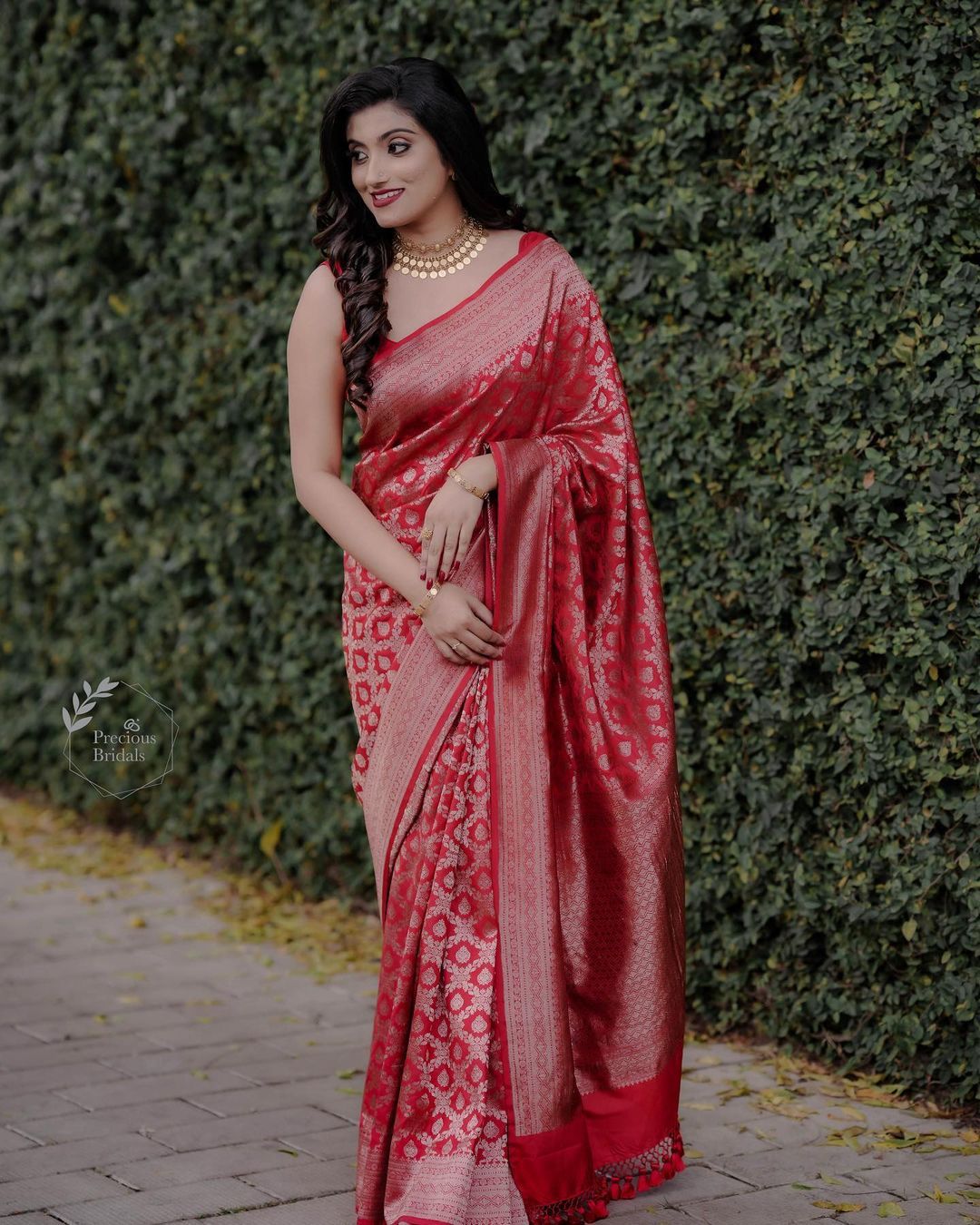 Lovely Red Soft Banarasi Silk Saree With Precious Blouse Piece - Shop authentic Indian Women's Fashion by Silk Folks