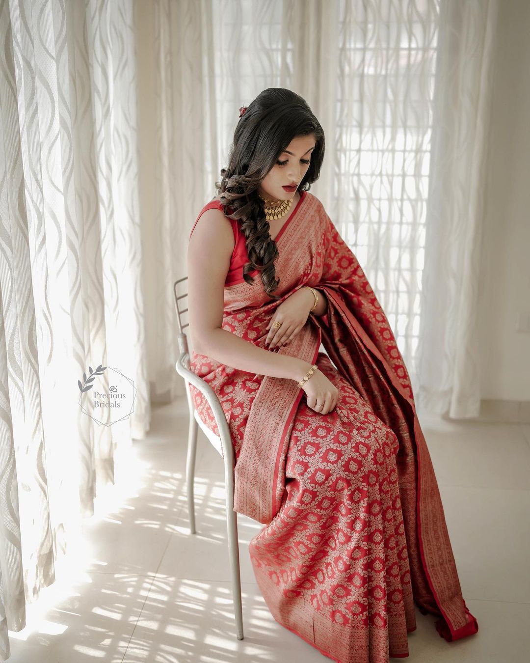Lovely Red Soft Banarasi Silk Saree With Precious Blouse Piece - Shop authentic Indian Women's Fashion by Silk Folks