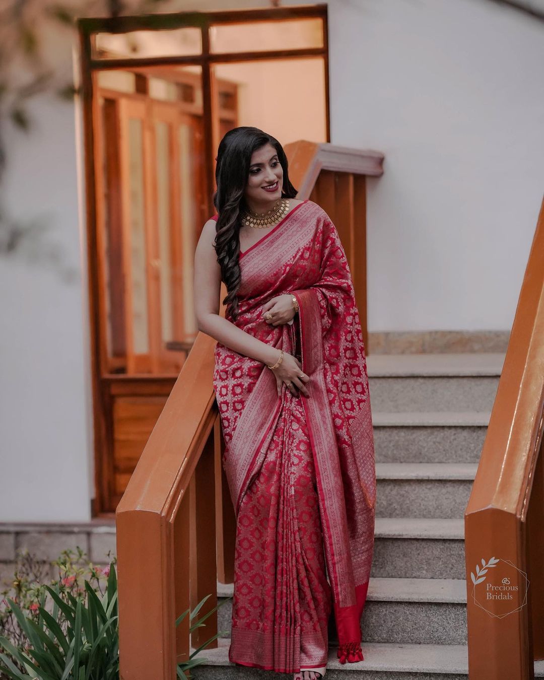 Lovely Red Soft Banarasi Silk Saree With Precious Blouse Piece - Shop authentic Indian Women's Fashion by Silk Folks