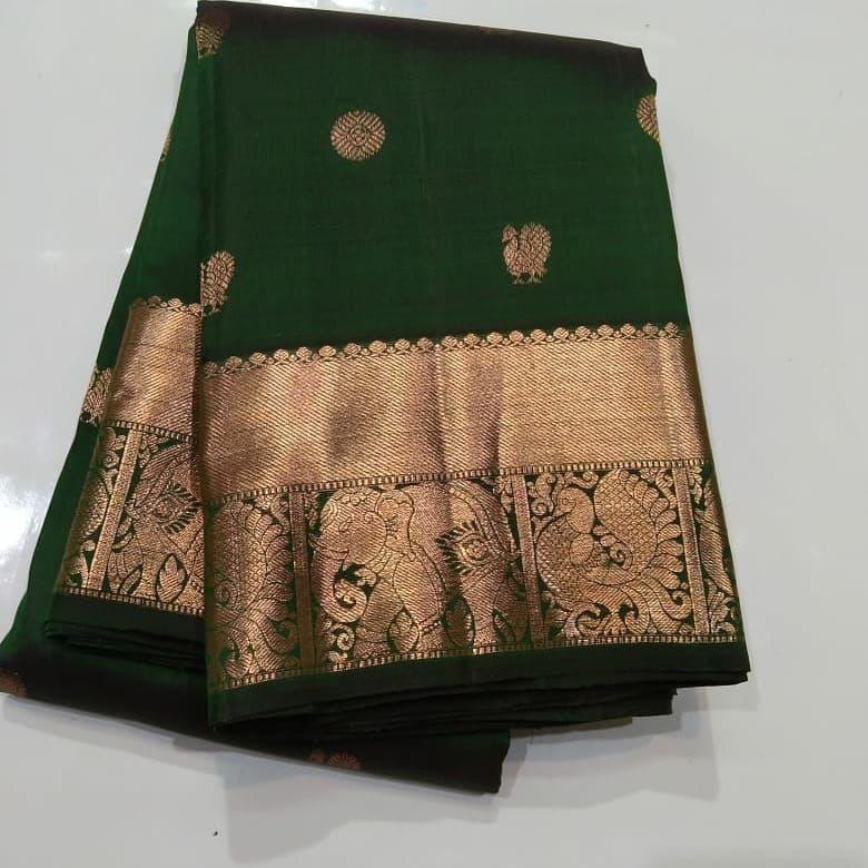 Sophisticated Dark Green Soft Silk Saree With Precious Blouse Piece - Shop authentic Indian Women's Fashion by Silk Folks